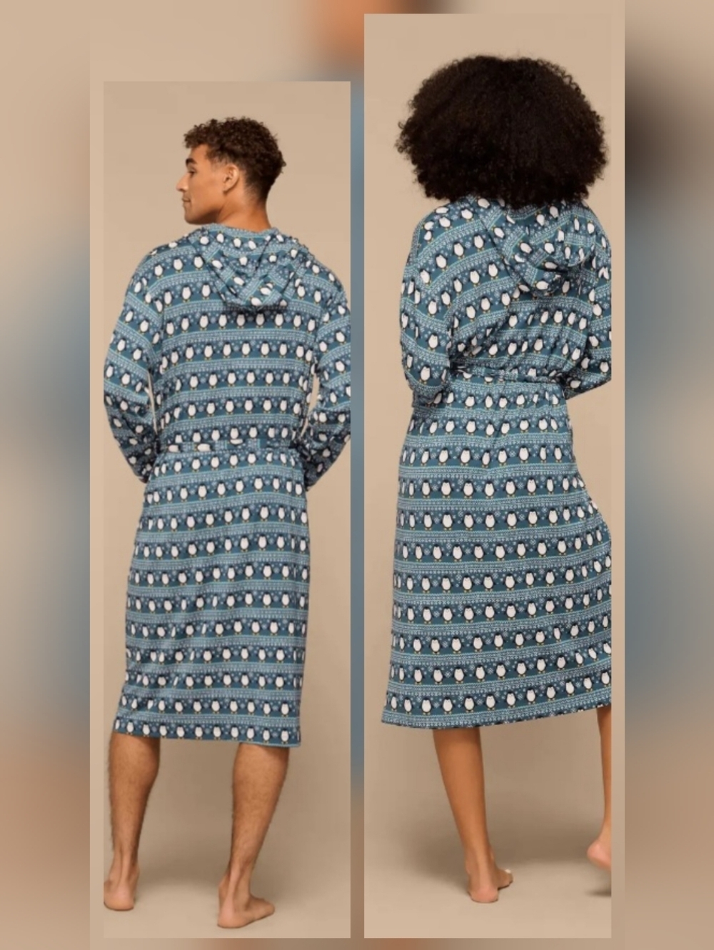 MeUndies Unisex Hooded Robe Size XL/2XL MicroModal Penguin Print Soft Lounge - Picture 2 of 6